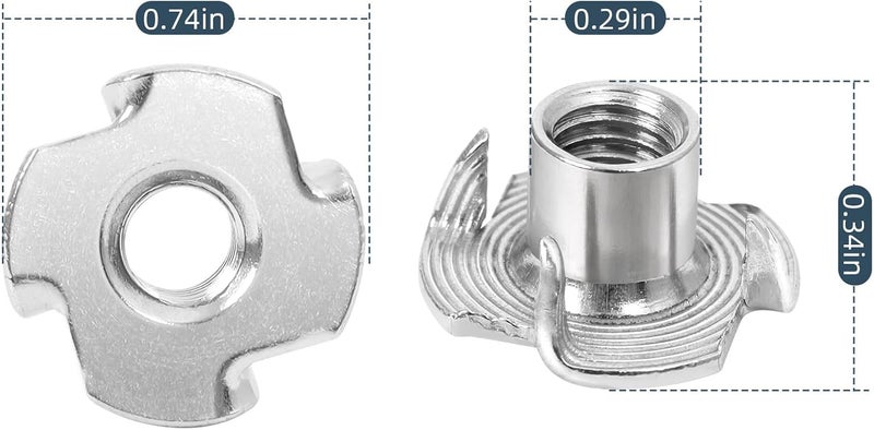 OUSCHR 1/4"-20 Stainless Steel T-Nuts Durable Anti-Corrosion Threaded Inserts Tee Nut Four Prongs Nut for Wood and Furniture, 50 PCS - Image 4